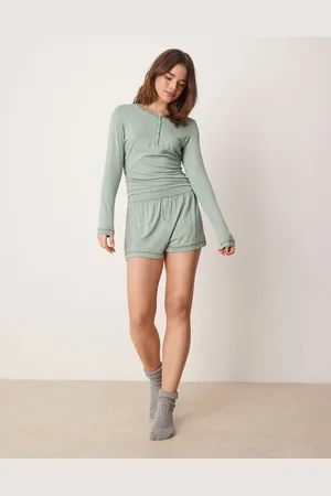 ASOS Mix og match - Grønne superbløde pyjamasshorts-Lyserød