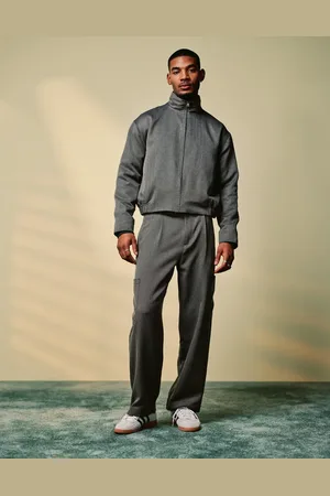ASOS Grå og elegante cargobukser med vide ben og sildebensmønster samt elastisk talje - Del af sæt