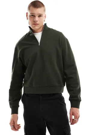 ASOS Essentials - Mørkegrøn, oversized pg firkantet sweatshirt med kvart lynlås