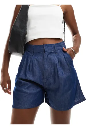 ASOS Plisserede shorts i blød denim med blækblå vask