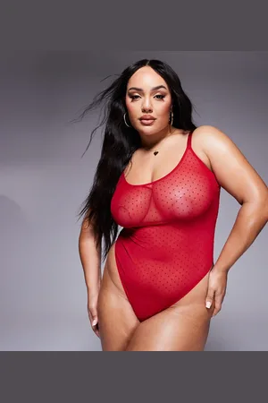 ASOS ASOS DESIGN Curve - Lara - bodystocking med prikker i mesh/blondestof