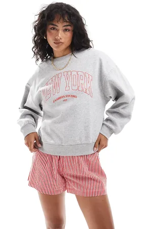 JJXX Gråmeleret sweatshirt med "New York"-print på brystet