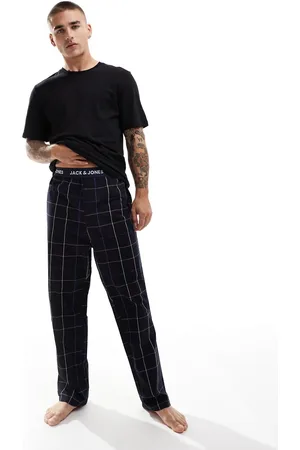 JACK & JONES Ternet lounge-pyjamassæt med T-shirt i marineblå bomuld-Sort