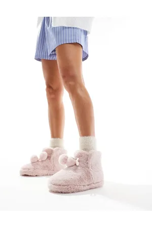ASOS Zyla - Lyserøde støvle-hjemmesko med pompons