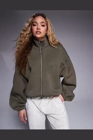 ASOS Kakigrøn sweatshirt i scubamateriale med lynlås