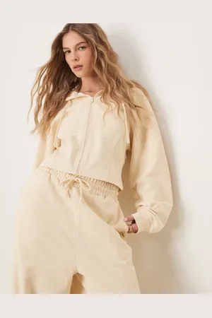 ASOS Kærnemælksgul hættetrøje med sømdetaljer og lynlås - Del af sæt