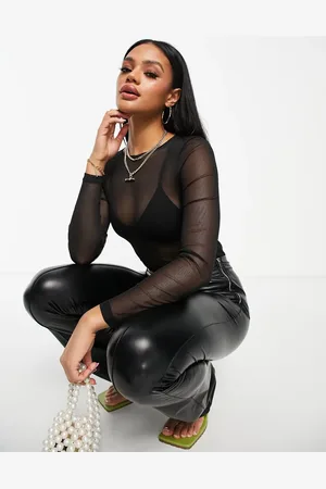 ASOS Bodystocking med lange ærmer i mesh - BLACK