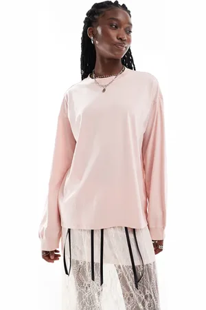 Monki Ferskenfarvet oversized top med lange ærmer i kraftigt stof-Orange