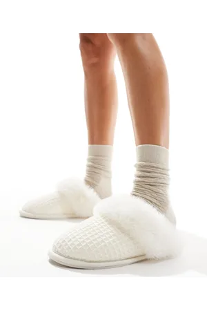 ASOS Zaria - Cremefarvede mule-hjemmesko med vaffeldetalje-Hvid