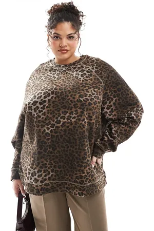 ASOS ASOS DESIGN Curve - Oversized sweatshirt i kraftigt materiale med leopardprint-Multifarvet