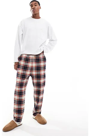 JACK & JONES Børstede pyjamasbukser med beige/rustrødt tern-Neutral