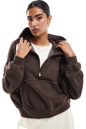 Hollister Chokoladebrun sweat-top med lynlås og logo