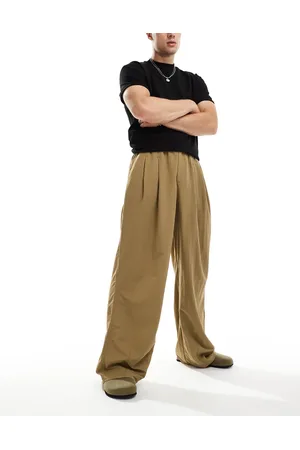 ASOS Kakigrønne chinobukser i oversized og baggy pasform med plisseringer