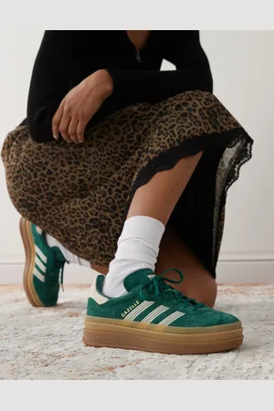 adidas Gazelle Bold - Grønne flatform-sneakers med hæklede hvide striber