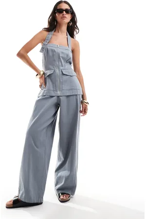 ASOS Gråt utility-jumpsuit i twill med halterneck