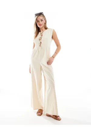 ASOS Jumpsuit med ben med vidde og bindebånd foran-Neutral