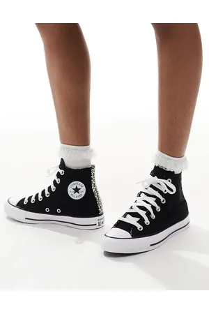 Converse Chuck Taylor - All Star Hi - Sorte sneakers med kant i leopardprint