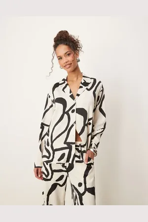 AWARE Oversized satinskjorte med monokromt print - Del af sæt-Multifarvet
