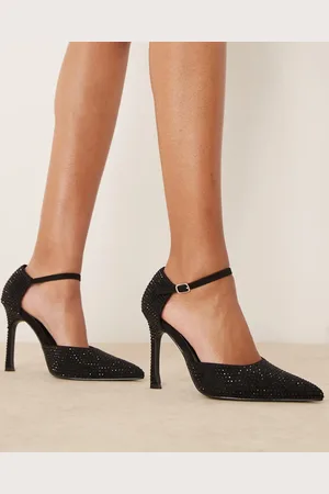 Glamorous Sorte og højhælede pumps med spids snude med udsmykning