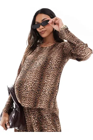 Mama;licious Mamalicious Maternity - Plisseret top med leopardprint - Del af sæt-Multifarvet