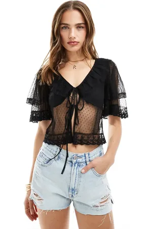 Miss Selfridge Tunika-top med bindebånd foran i gennemsigtigt dobby-mesh