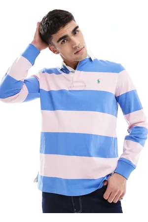 Ralph Lauren Pink/blå rugby-polo med ikonlogo og striber-Lyserød