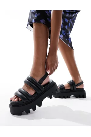 Buffalo Flora TS - Sorte flade polstrede sandaler