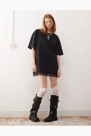 Noisy May Oversized T-shirt-kjole med blondekant