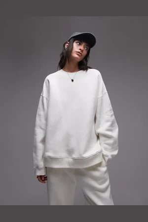 Topshop Ecrufarvet premium-sweatshirt med sømdetaljer - Del af sæt-Hvid