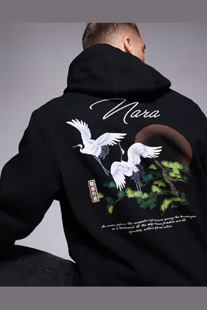 River Island Hættetrøje med japansk traneprint på ryggen