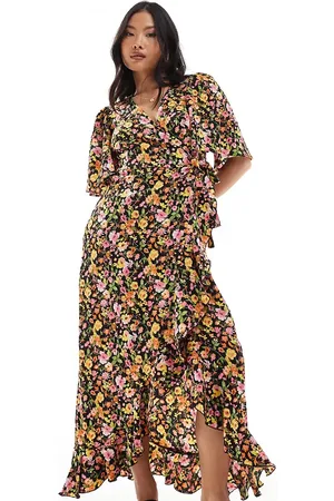 VERO MODA Sort slå-om-maxikjole med blomstermønster