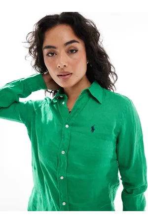 Ralph Lauren Grøn skjorte i hør med logo