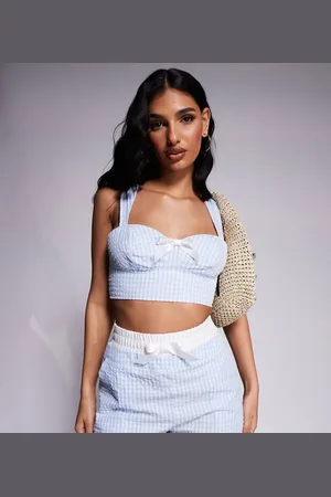 Kaiia Cropped korset-top med sløjfedetalje og i bæk-og-bølge-stof - Del af sæt - Kun hos ASOS