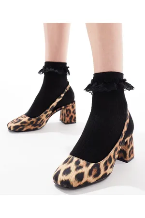 London Rebel Lak-mules med hælrem, blokhæl og leopardprint-Multifarvet
