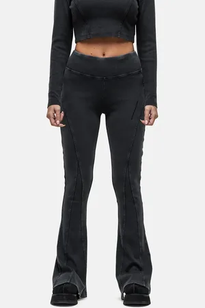Good For Nothing Ribstrikkede leggings med synlige sømme i solbleget sort vask