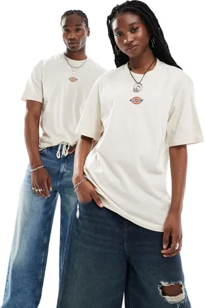 Dickies Maple Valley - Råhvid T-shirt med korte ærmer og centreret logo - Kun hos ASOS-Neutral