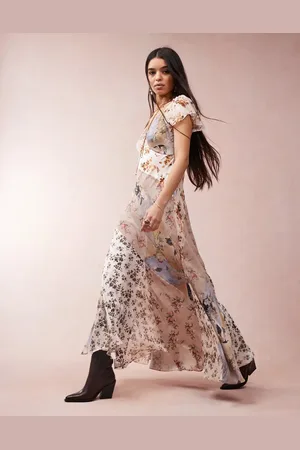 AllSaints Lala - Brun maxikjole med småblomstret print