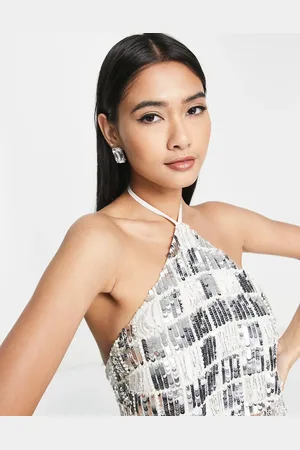 ASOS Sølvfarvet halter-top udsmykket med pailletter og perler - Del af sæt