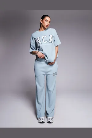 ASOS Weekend Collective - Vasket salviegrønne joggingbukser med vaffelstruktur og college-logo - Del af sæt
