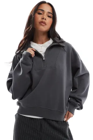 Hollister Oversized og sweatshirt med ribstrikkede kanter og halv lynlås