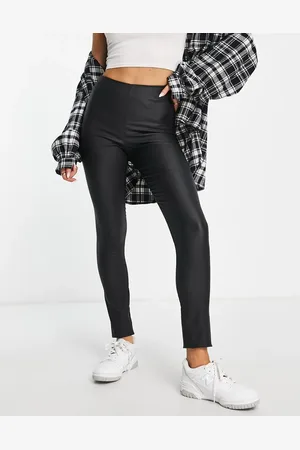 VILA Sorte leggings med belægning og lynlås bagpå
