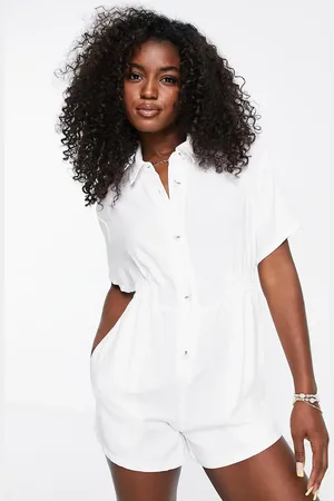Pull&Bear Kortærmet playsuit i bomuld-Neutral