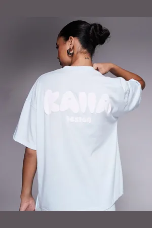 Kaiia Design - Lyseblå oversized t-shirt med logoprint foran og bagpå - Del af sæt