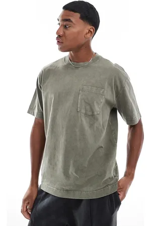 Hollister Kakigrøn og forvasket T-shirt med korte ærmer og firkantet pasform