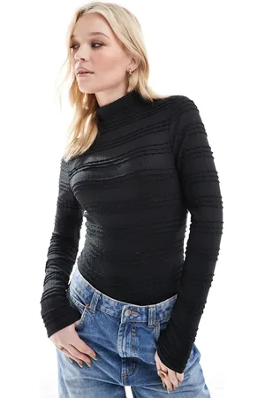 Miss Selfridge Og højhalset bodystocking med flæser og tekstur