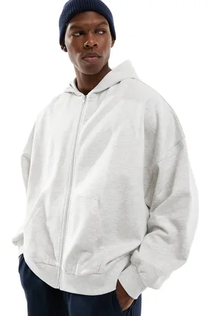 ASOS Essentials - Hvid og meleret super-oversized hættetrøje med lynlås