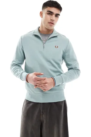 Fred Perry Isblå sweatshirt med lynlås i halsen