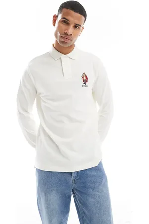 Ralph Lauren Polo i piqué og oversized pasform med lange ærmer og feriebjørne-logo-Neutral