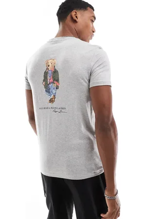 Ralph Lauren Gråmeleret T-shirt med print af opdagelsesrejsende bjørn på ryggen