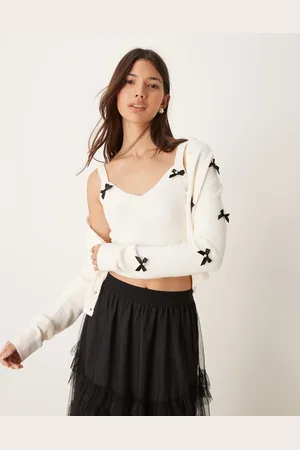 New Look Cremehvid vamset top med sløjfer - Del af sæt